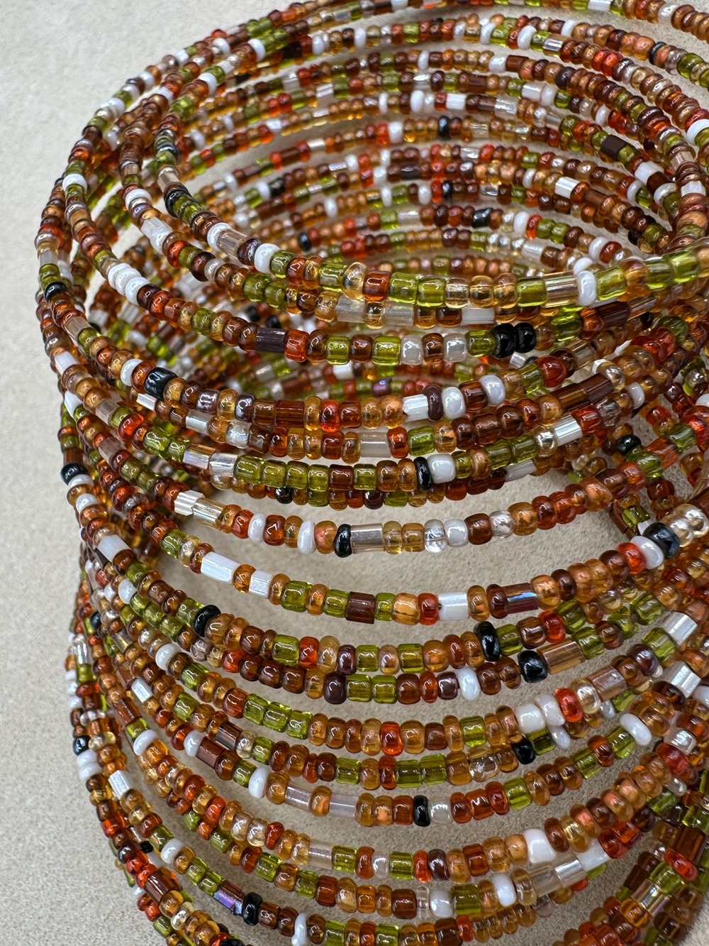 Boho Earth Tone Fall Seed Bead Multi Strand Memory Wire Cuff Wrap Bracelet - Picture 4 of 6